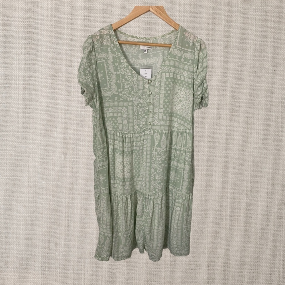 True Craft Short Sleeve Button Front Tiered Midi Dress NWT Size 0X